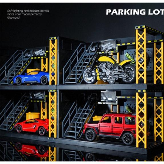 【兒童玩具DIY修車廠帶燈裝卸組合停車場】維修工廠 修車廠 維修車房 模型車收納 微型攝影 改裝店 帶燈車庫維修場景模型-細節圖4