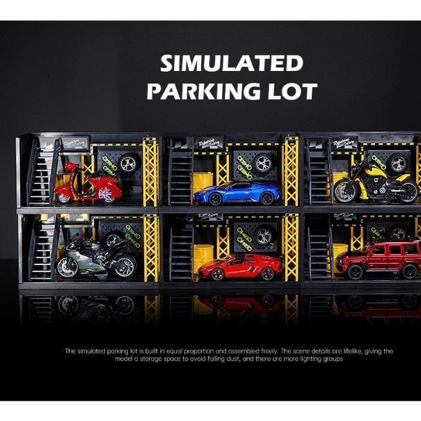 【兒童玩具DIY修車廠帶燈裝卸組合停車場】維修工廠 修車廠 維修車房 模型車收納 微型攝影 改裝店 帶燈車庫維修場景模型-細節圖5