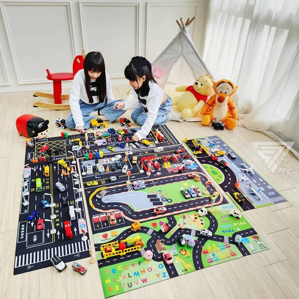 【台灣道路場景遊戲墊 基本款式3件組 台灣製】1:64模型車地墊 車車墊 玩具車墊 停車場 適用( TOMICA 風火輪-細節圖5