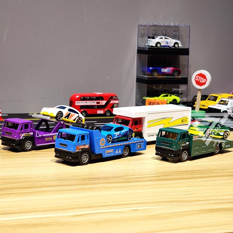 【台灣出貨】【拖板車 貨櫃車 合金模型】平板拖車玩具車 救援車 拖吊車玩具車 合金拖車模型車 迴力車 汽車玩具-細節圖2