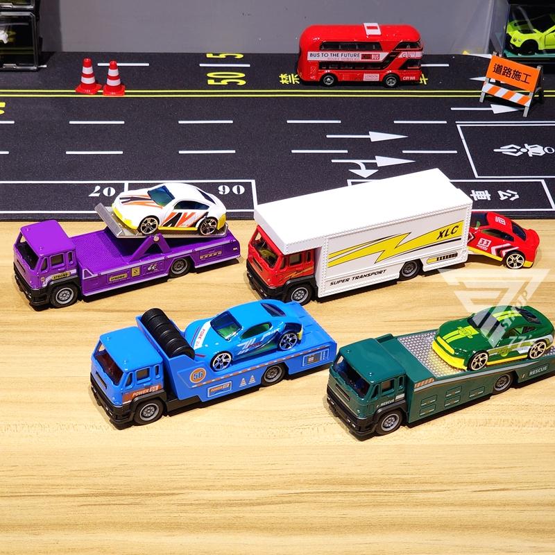 【台灣出貨】【拖板車 貨櫃車 合金模型】平板拖車玩具車 救援車 拖吊車玩具車 合金拖車模型車 迴力車 汽車玩具-細節圖3