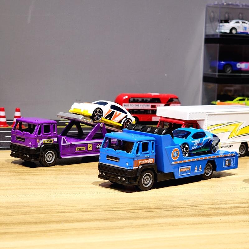 【台灣出貨】【拖板車 貨櫃車 合金模型】平板拖車玩具車 救援車 拖吊車玩具車 合金拖車模型車 迴力車 汽車玩具-細節圖4