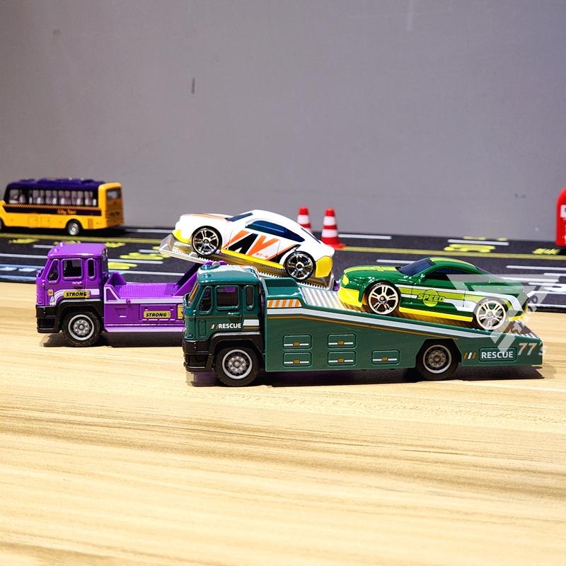 【台灣出貨】【拖板車 貨櫃車 合金模型】平板拖車玩具車 救援車 拖吊車玩具車 合金拖車模型車 迴力車 汽車玩具-細節圖6