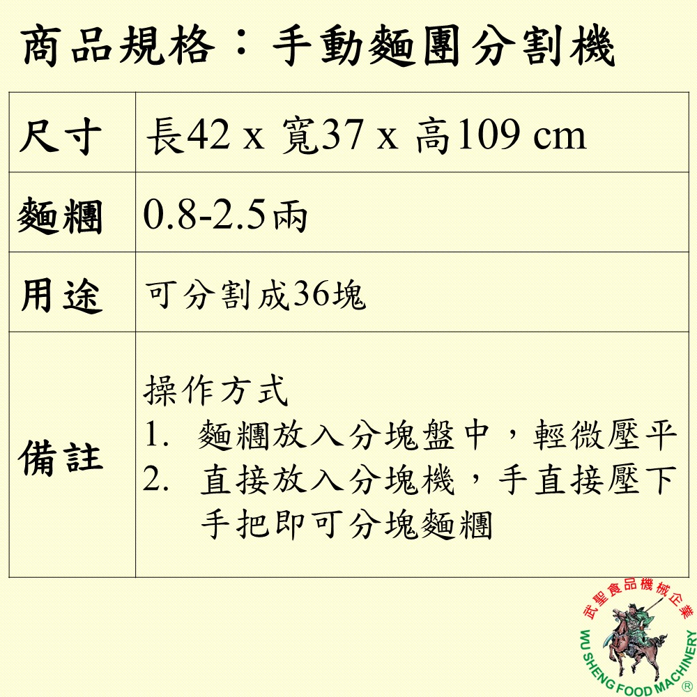 [武聖食品機械]手動麵團分割機 (手動麵團分塊機 )-細節圖2