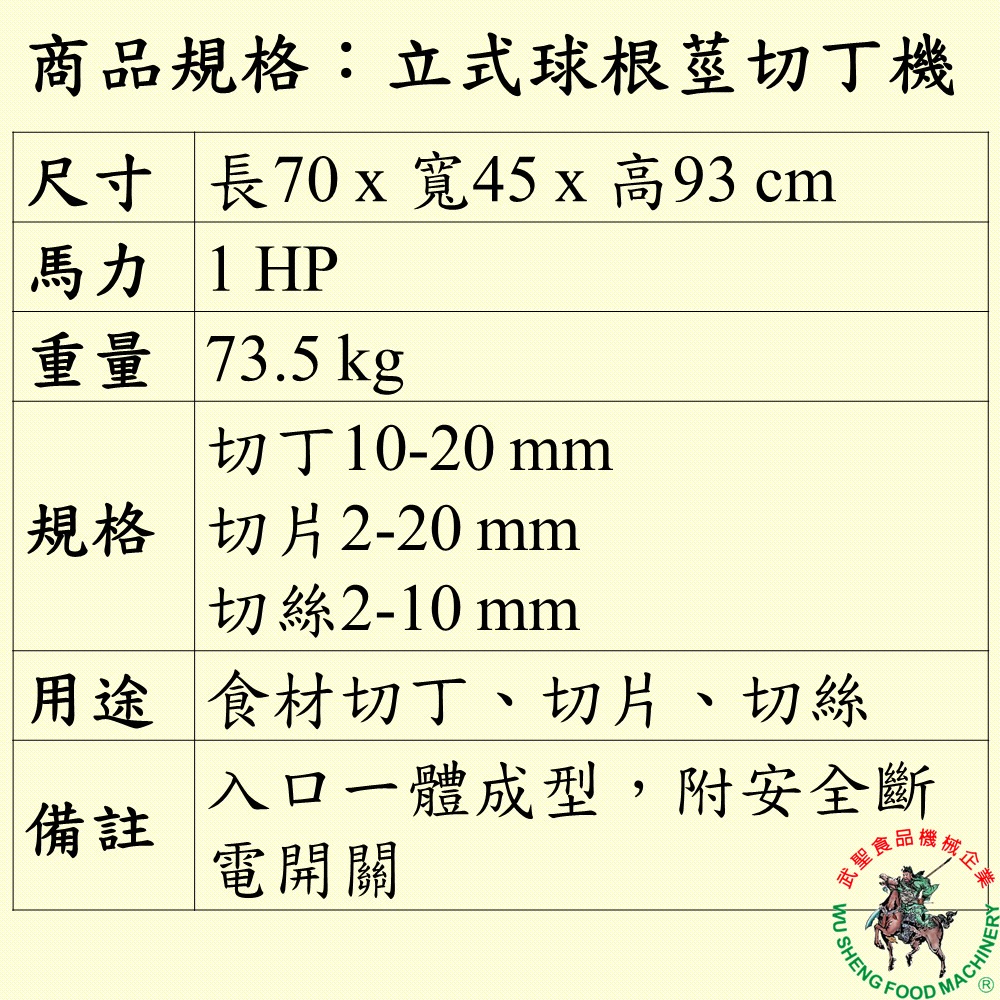 [武聖食品機械]立式球根莖切丁機 (切丁/切片/切絲/馬鈴薯/紅蘿蔔 )-細節圖2