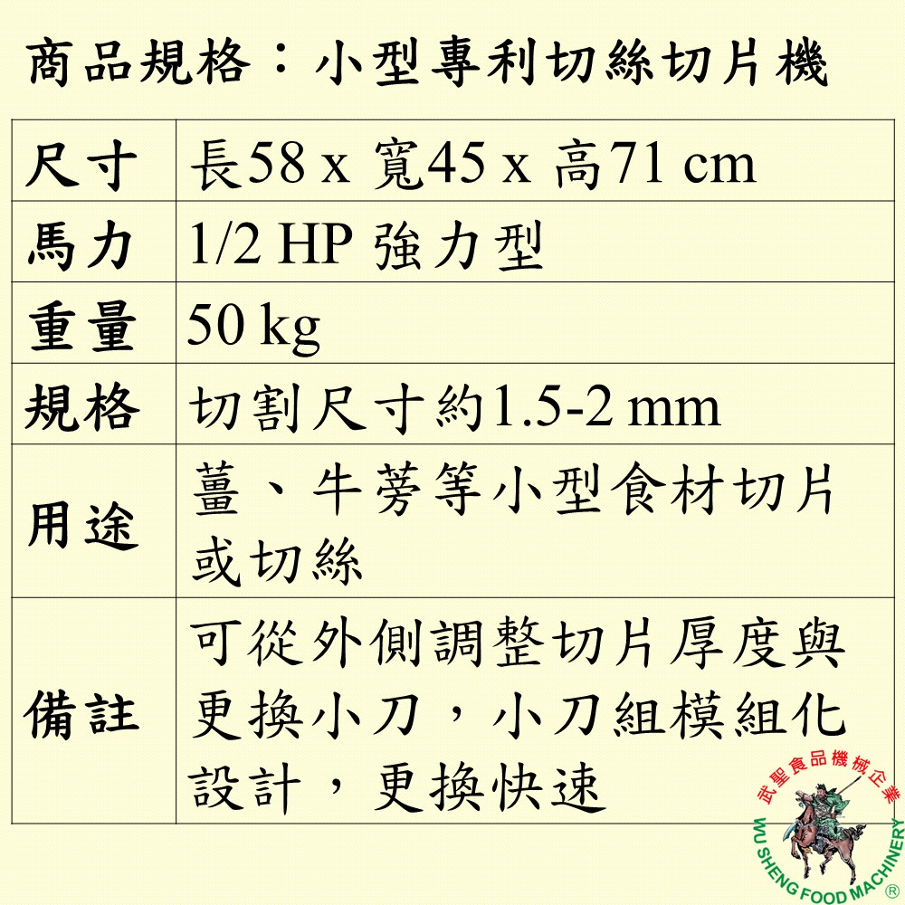 [武聖食品機械]小型專利切絲切片機 (快速換刀/切片/切絲/薑/牛蒡/薑絲機/薑片機 )-細節圖2