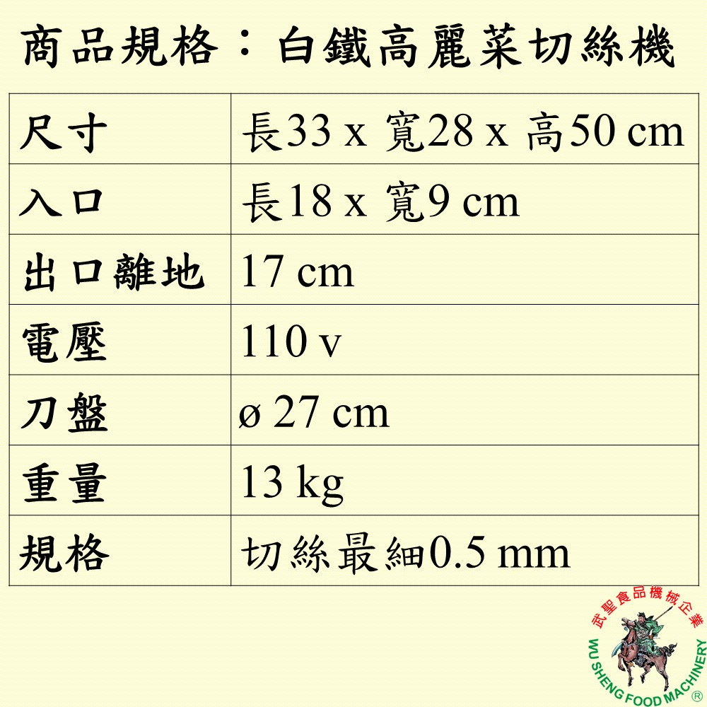 [武聖食品機械]白鐵高麗菜切絲機 (切絲/切片/高麗菜/洋蔥/蘿蔔 )-細節圖2