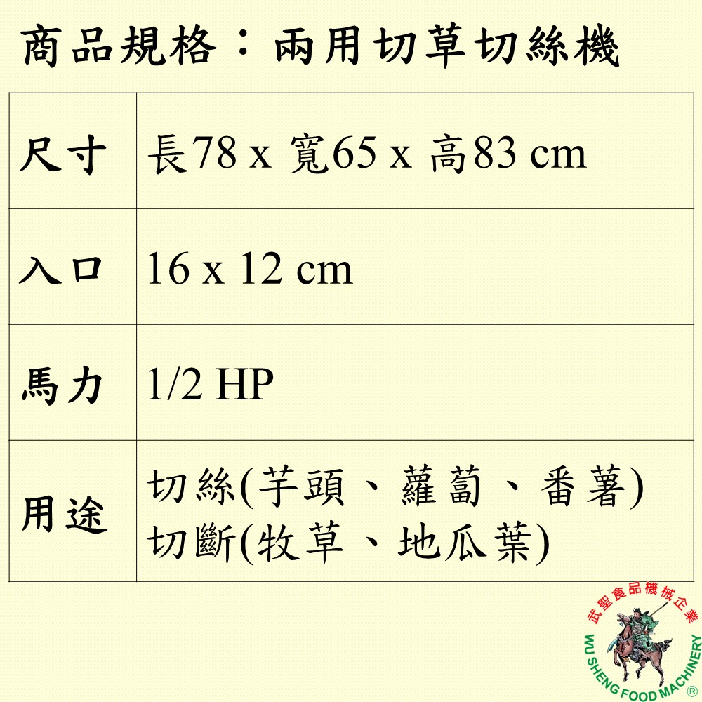 [武聖食品機械]兩用切草切絲機 (切牧草/葉菜類/芋頭/蘿蔔/番薯/兩用切草絲機 )-細節圖2