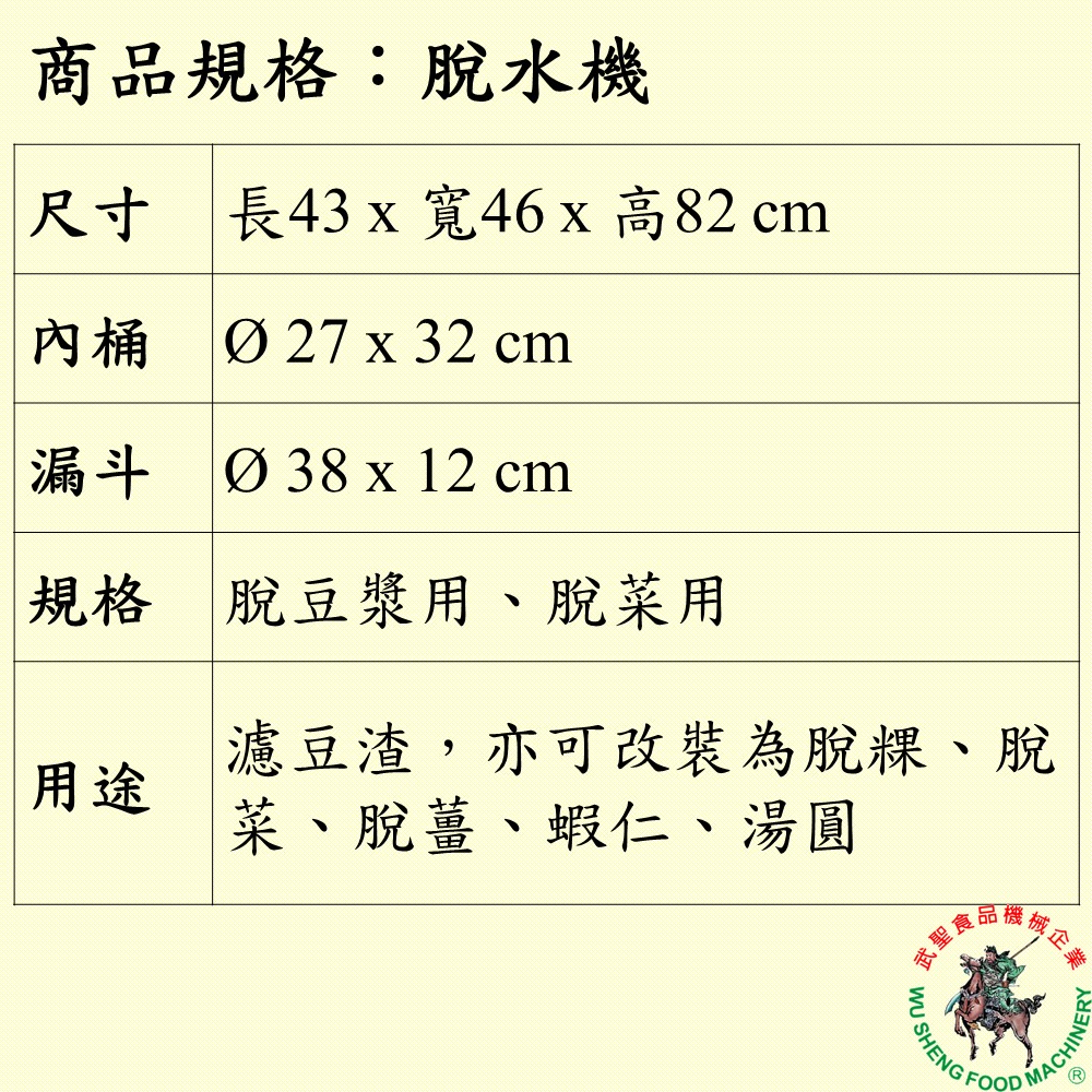 [武聖食品機械]脫水機 (脫豆漿/脫菜/濾豆渣/脫粿/脫薑/蝦仁/湯圓 )-細節圖2