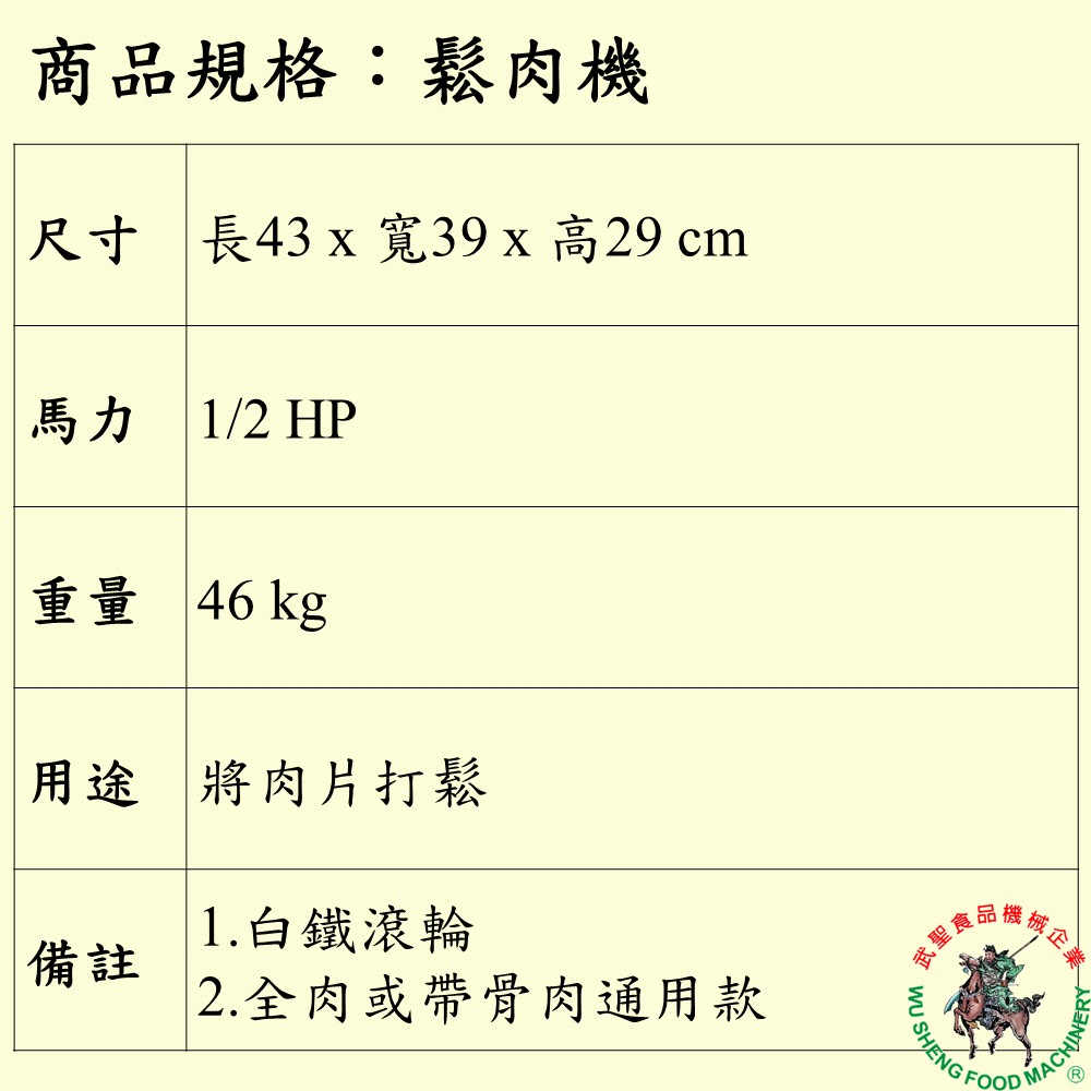 [武聖食品機械]鬆肉機 (白鐵滾輪/碾肉機/斷筋機/嫩肉機/拍打豬肉機/排骨/肉片 )-細節圖2