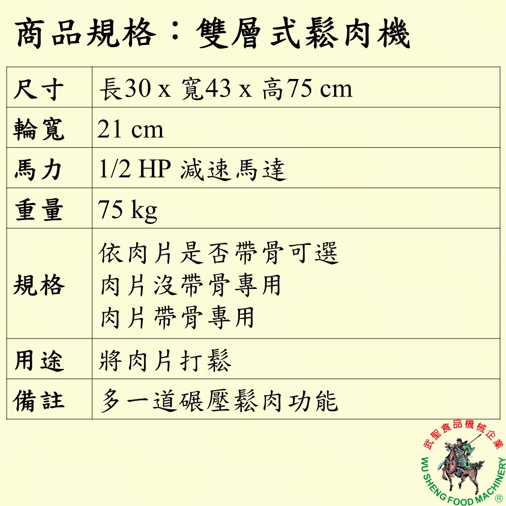 [武聖食品機械]雙層式鬆肉機 (碾肉機/斷筋機/嫩肉機/拍打豬肉機/排骨/肉片 )-細節圖2