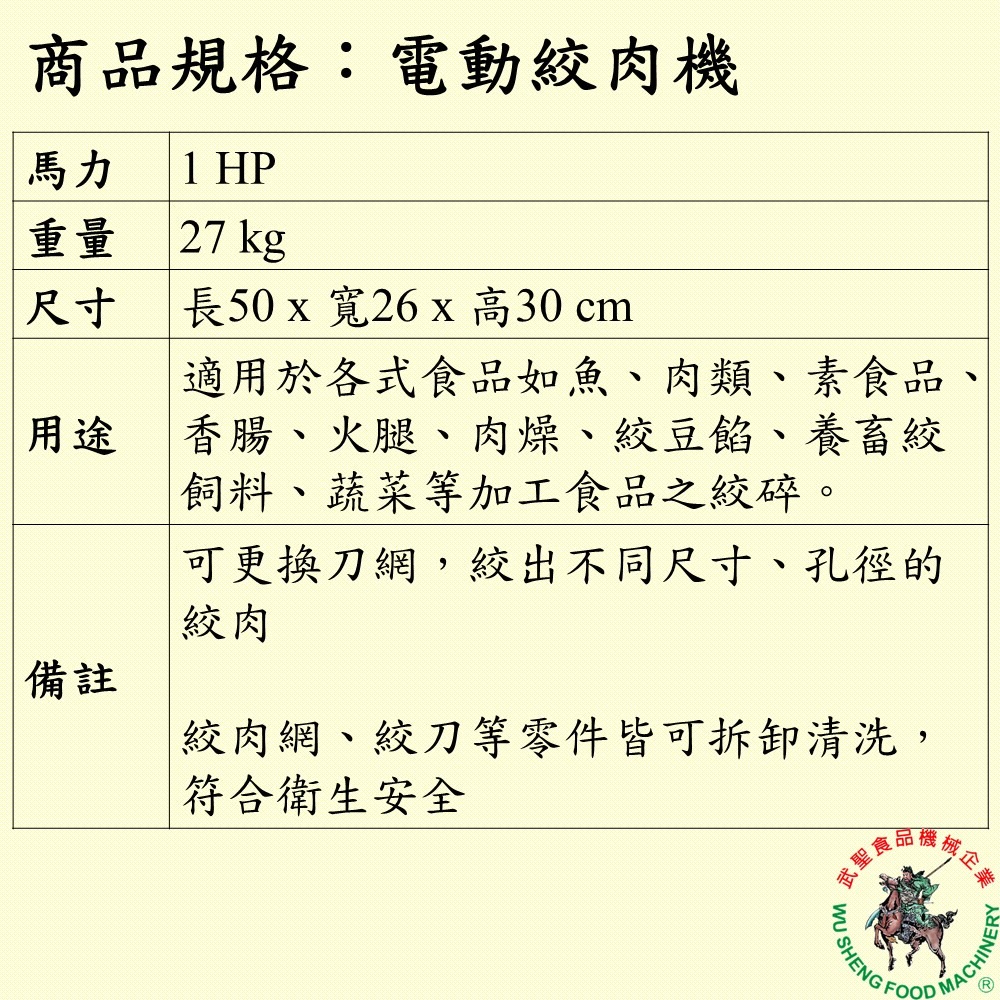 [武聖食品機械]電動絞肉機 (絞碎機/攪碎機/辣椒/漢堡肉/香菇/素食 )-細節圖2