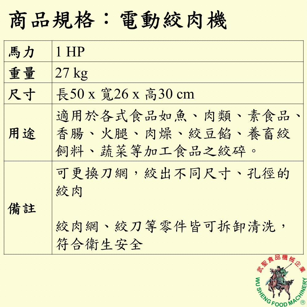 [武聖食品機械]電動絞肉機 (絞碎機/攪碎機/辣椒/漢堡肉/香菇/素食 )-細節圖2