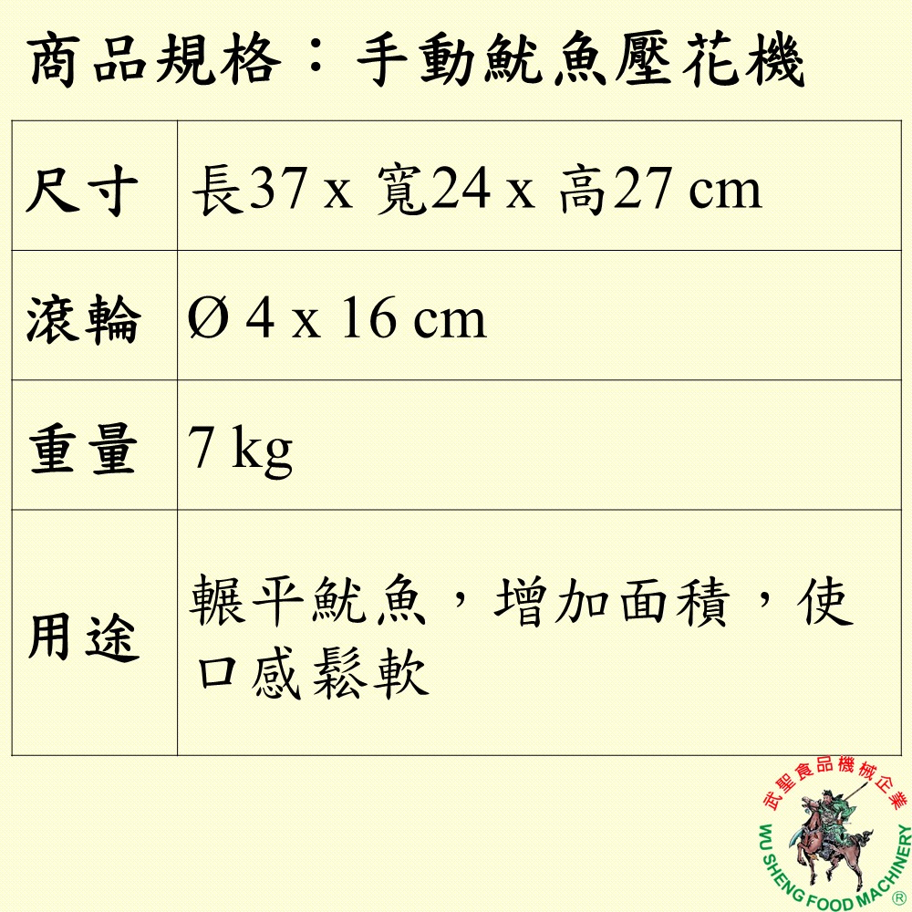 [武聖食品機械]手動魷魚壓花機 (壓魷魚絲/滾壓式魷魚機/魷魚滾壓機 )-細節圖2