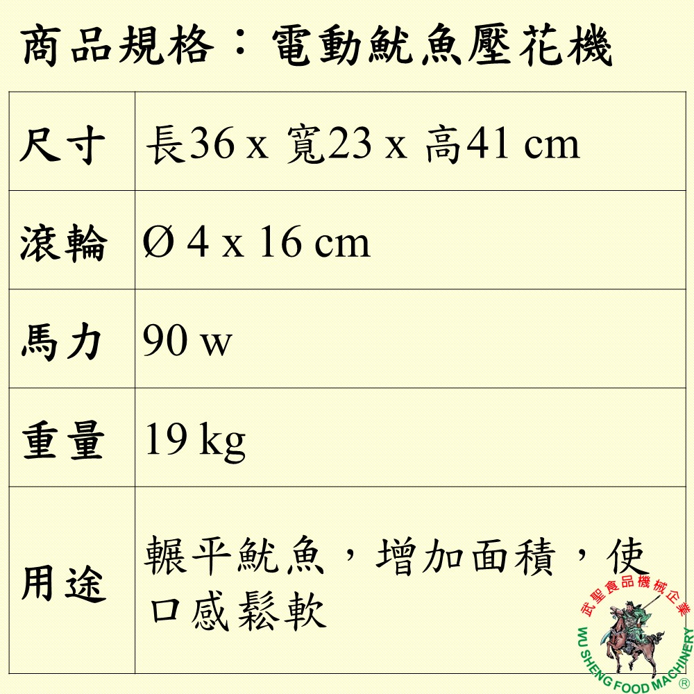 [武聖食品機械]電動魷魚壓花機 (壓魷魚絲/滾壓式魷魚機/魷魚滾壓機 )-細節圖2