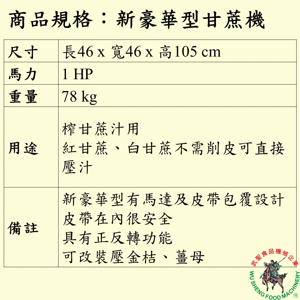 [武聖食品機械]新豪華型甘蔗機 (紅甘蔗/白甘蔗/榨汁機/甘蔗汁 )-細節圖2