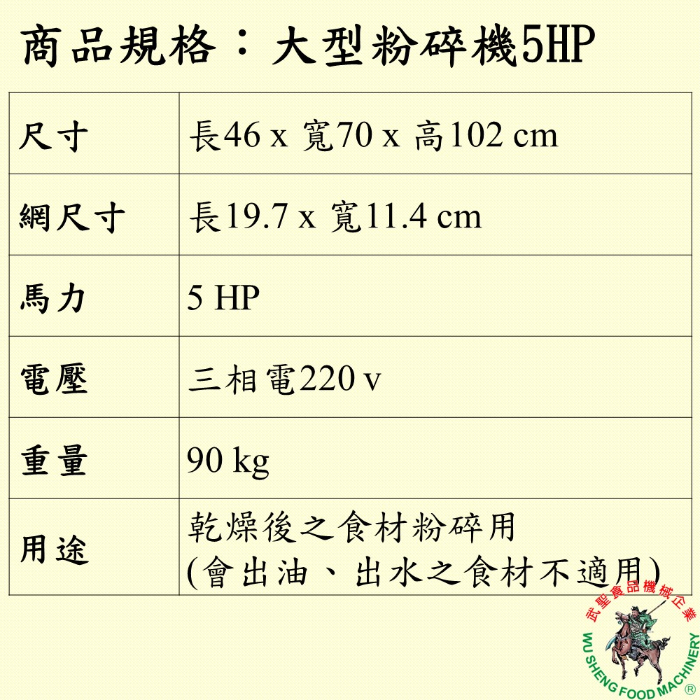 [武聖食品機械]大型粉碎機5HP (打碎機/顆粒機/磨粉機/磨碎機/研磨機 )-細節圖2