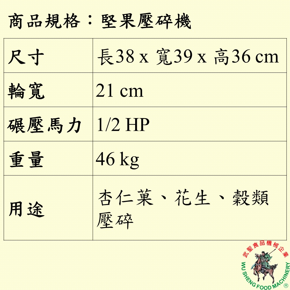 [武聖食品機械]堅果壓碎機 (壓花機/花輪機/粉碎機/紅豆/綠豆/核桃 )-細節圖2