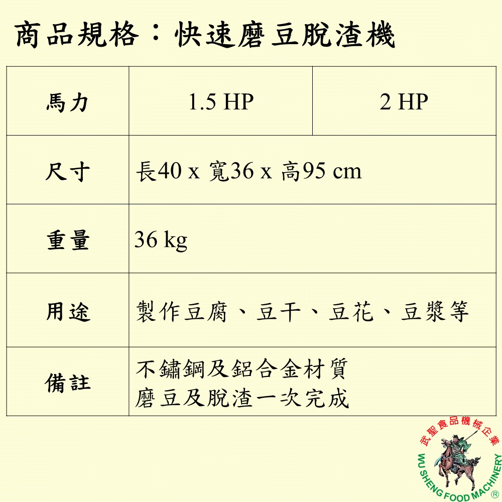 [武聖食品機械]快速磨豆脫渣機 (磨豆機/磨米機/磨豆漿/磨米漿/磨薏仁漿/磨五穀米/脫渣 )-細節圖2