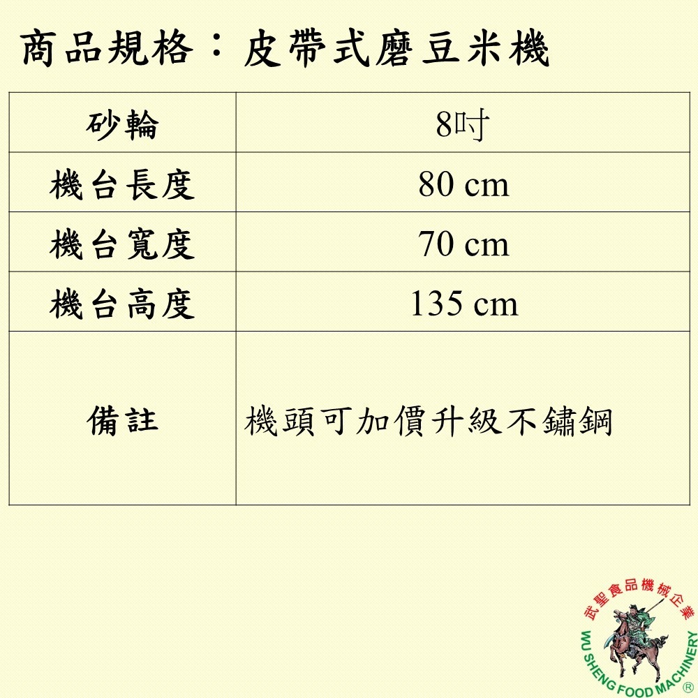 [武聖食品機械]皮帶式磨豆米機 (皮帶橫式石磨機/磨豆機/磨米機/磨豆漿/磨米漿/磨薏仁漿/磨五穀米 )-細節圖2