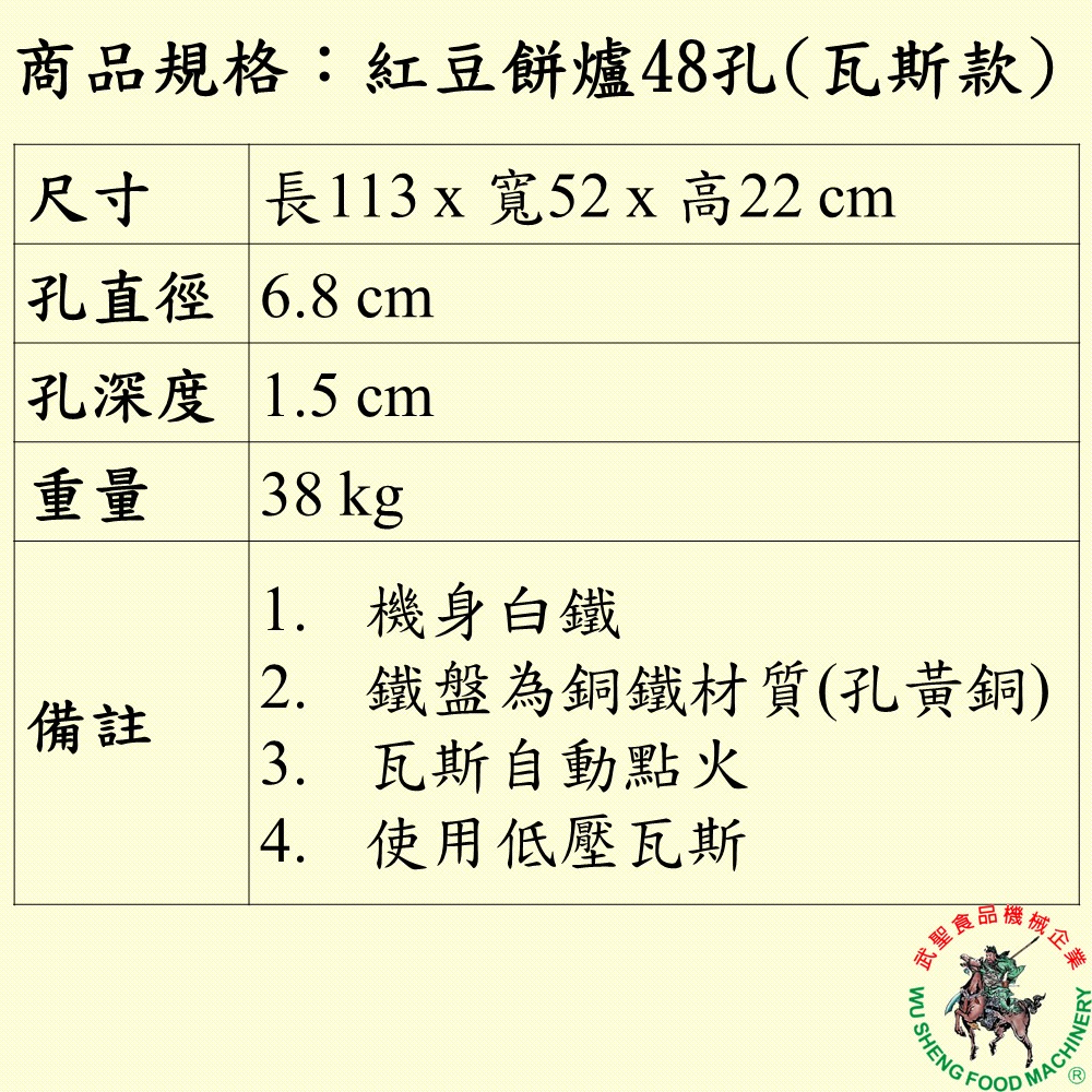 [武聖食品機械]紅豆餅爐48孔(瓦斯款) (紅豆餅機/車輪餅機/車輪餅爐 )-細節圖2