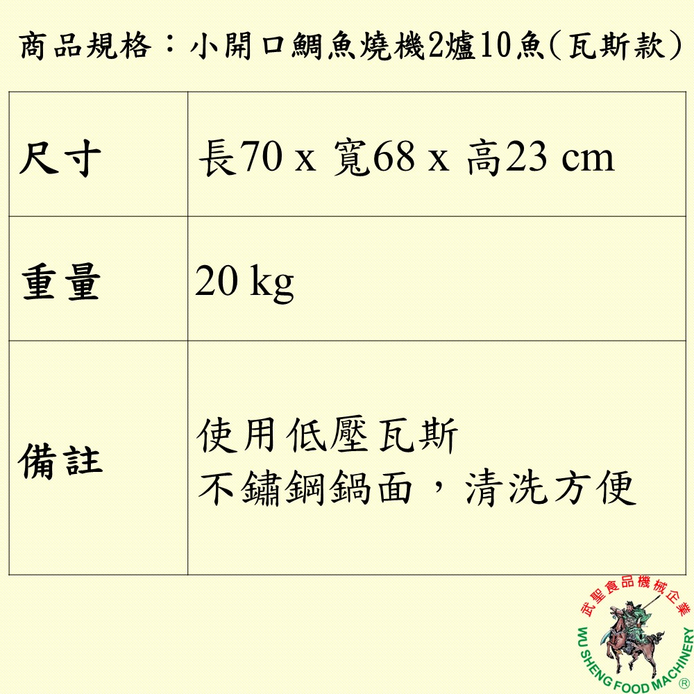 [武聖食品機械]小開口鯛魚燒機2爐10魚(瓦斯款) (鯛魚燒/鯛魚燒爐 )-細節圖2