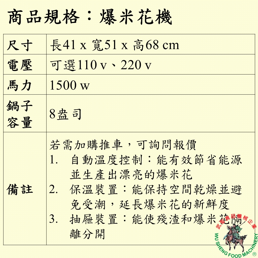 [武聖食品機械]爆米花機 (餐車型爆米花機 )-細節圖2