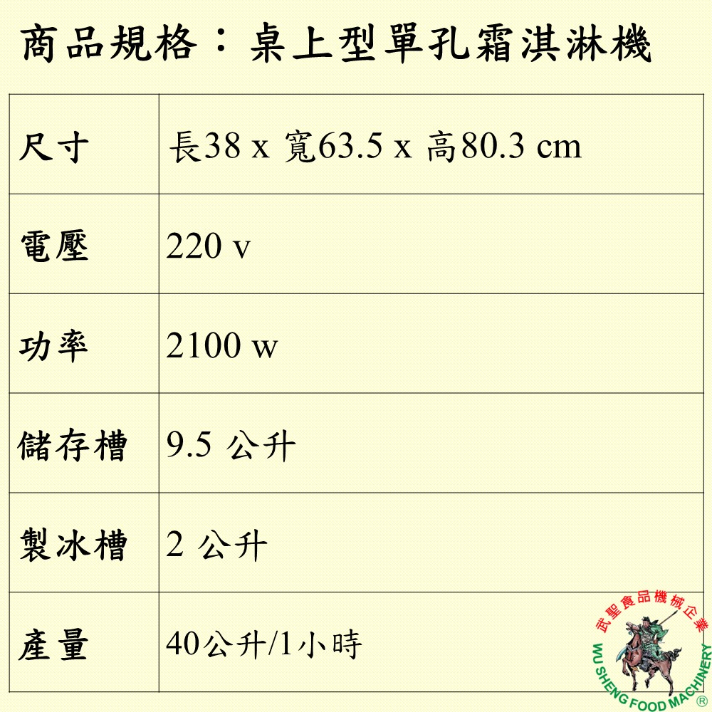 [武聖食品機械]桌上型單孔霜淇淋機-細節圖2