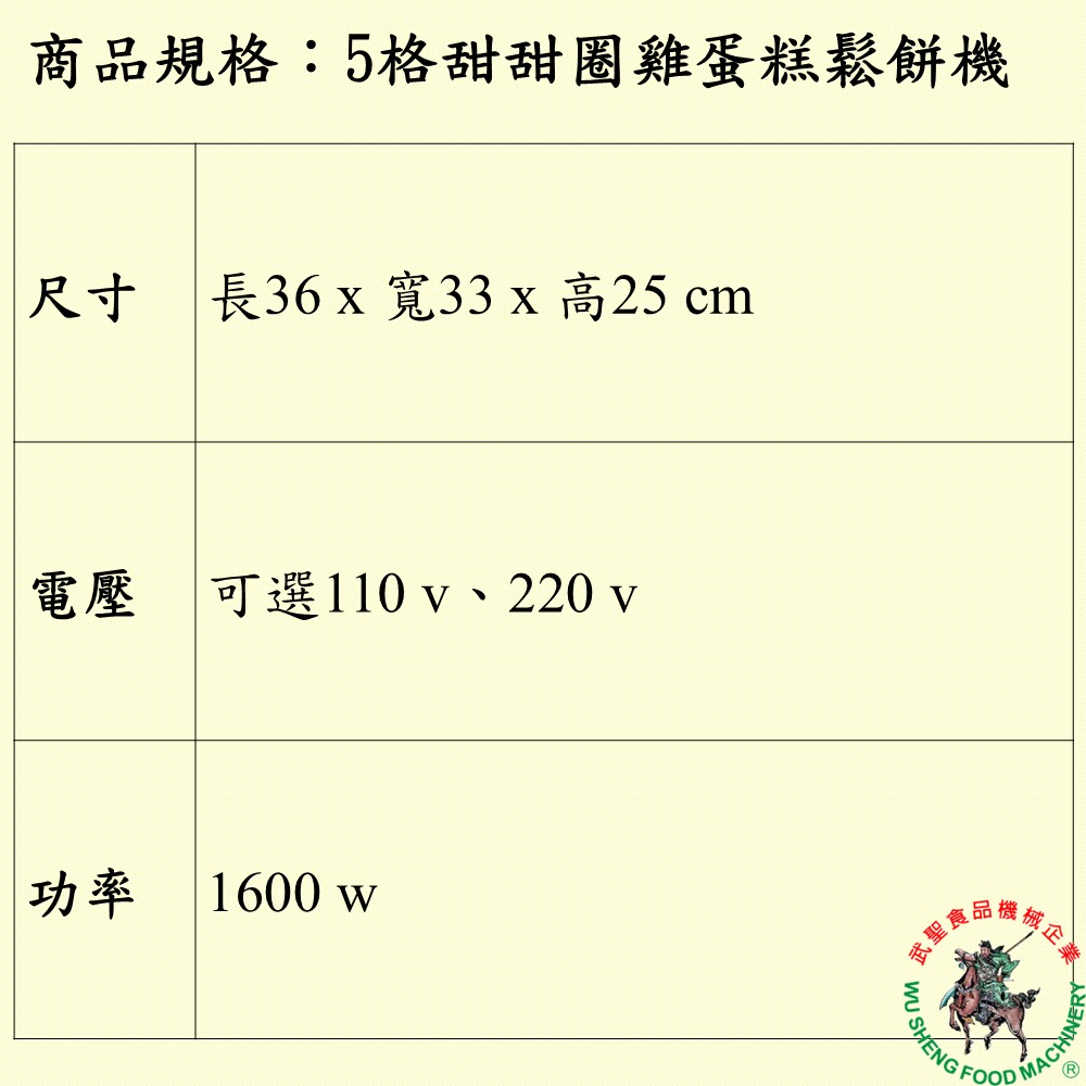 [武聖食品機械]5格甜甜圈雞蛋糕鬆餅機-細節圖2