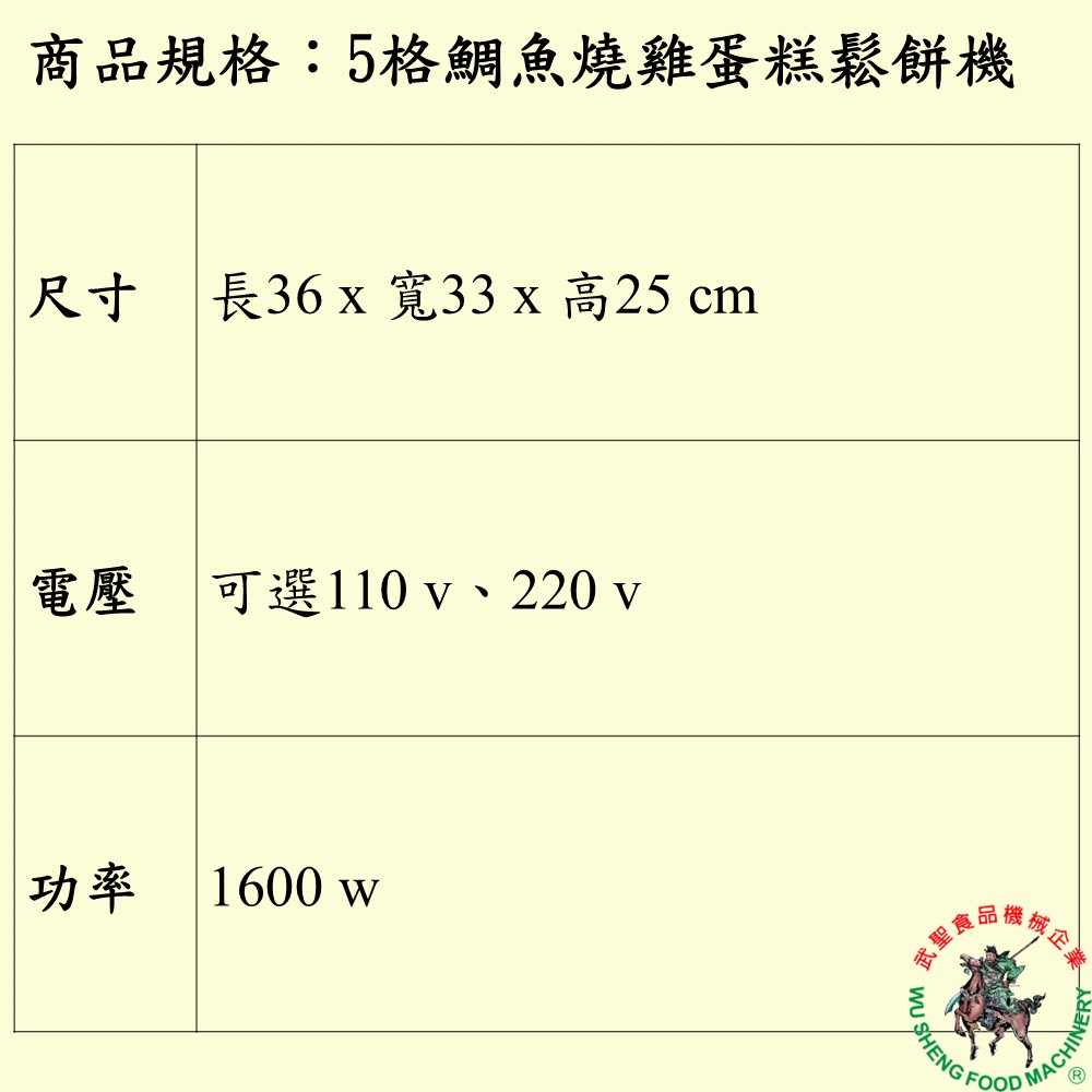 [武聖食品機械]5格鯛魚燒雞蛋糕鬆餅機-細節圖2