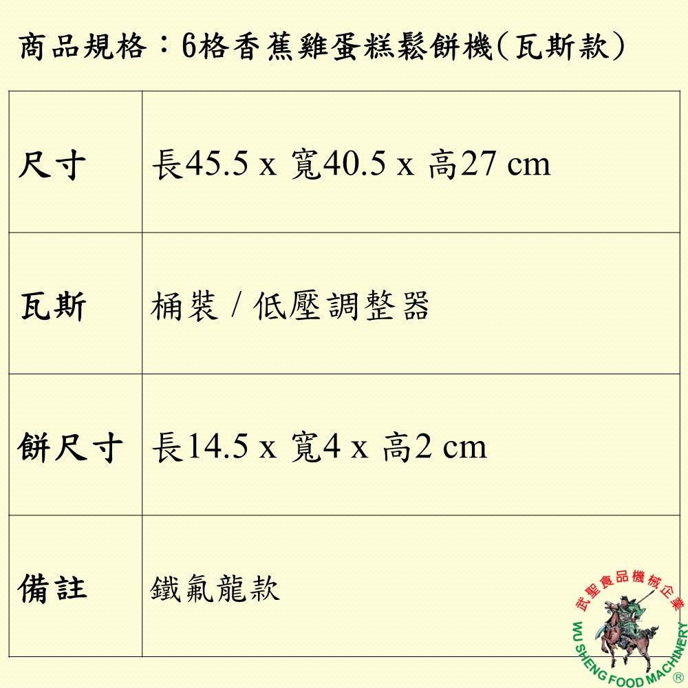 [武聖食品機械]6格香蕉雞蛋糕鬆餅機(瓦斯款)-細節圖2