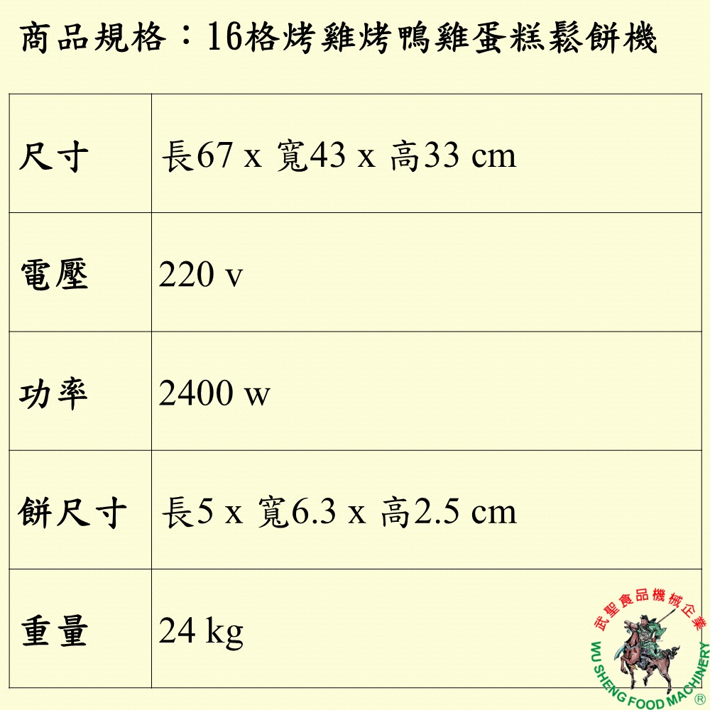 [武聖食品機械]16格烤雞烤鴨雞蛋糕鬆餅機-細節圖2