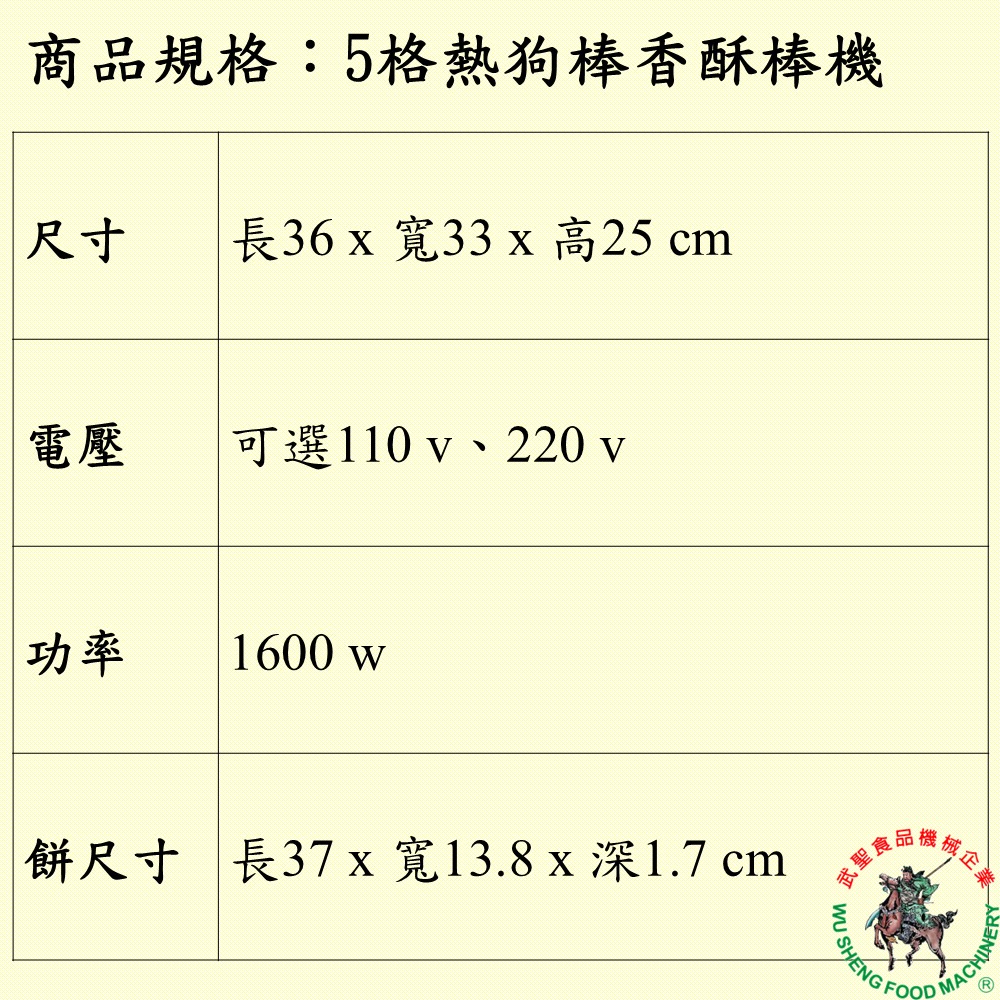 [武聖食品機械]5格熱狗棒香酥棒機-細節圖2