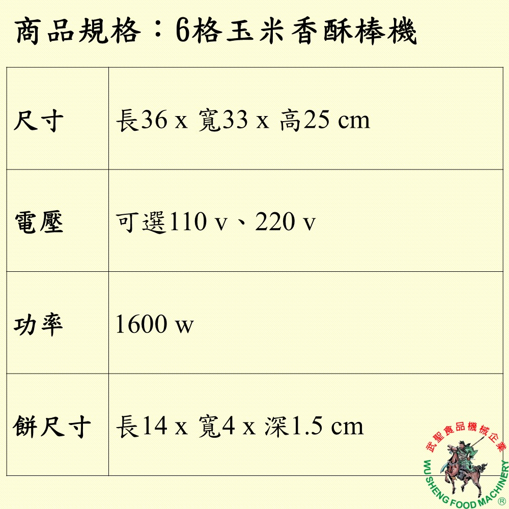 [武聖食品機械]6格玉米香酥棒機-細節圖2