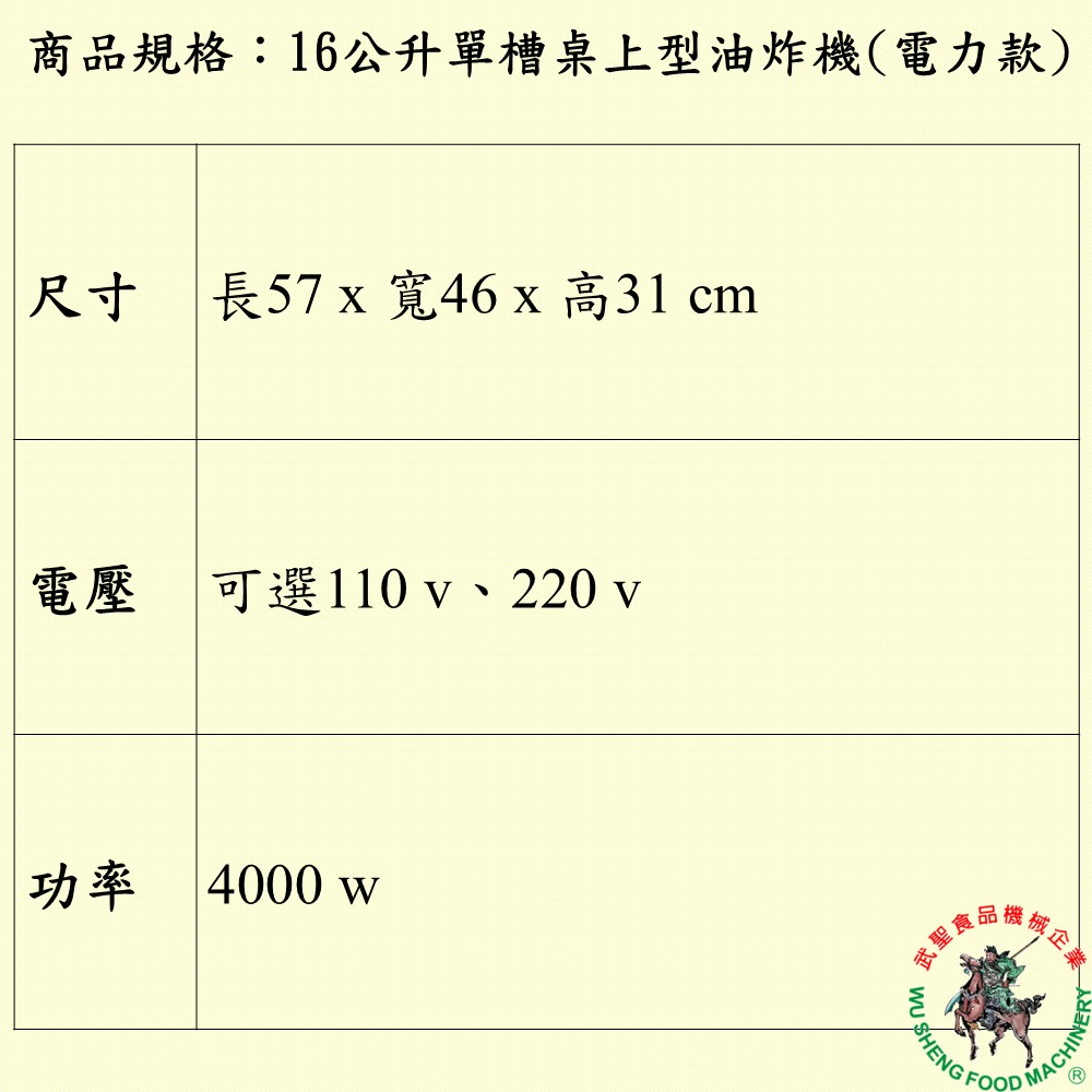 [武聖食品機械]16公升單槽桌上型油炸機(電力款)-細節圖2