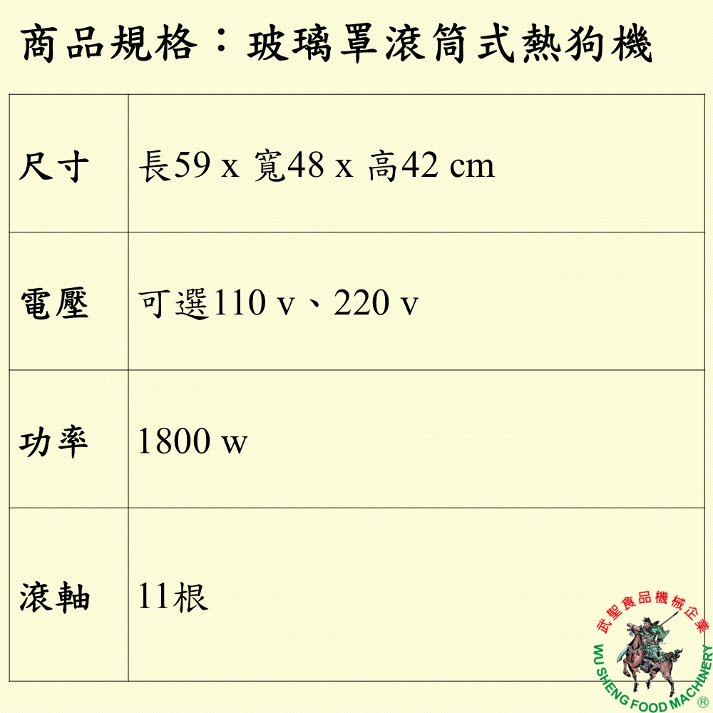 [武聖食品機械]玻璃罩滾筒式熱狗機-細節圖2