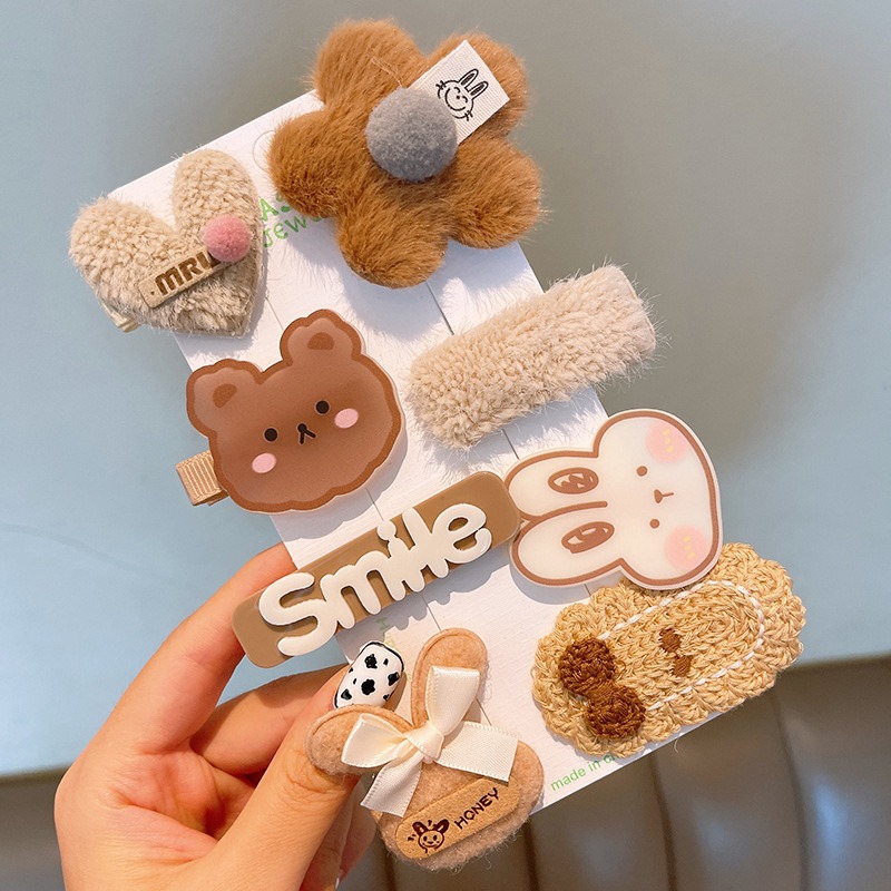 台灣現貨，超可愛髮夾組 毛絨小熊髮夾 蝴蝶結髮夾 蝴蝶結 側邊夾 韓國髮飾 女孩 女童 頭飾髮飾-規格圖1