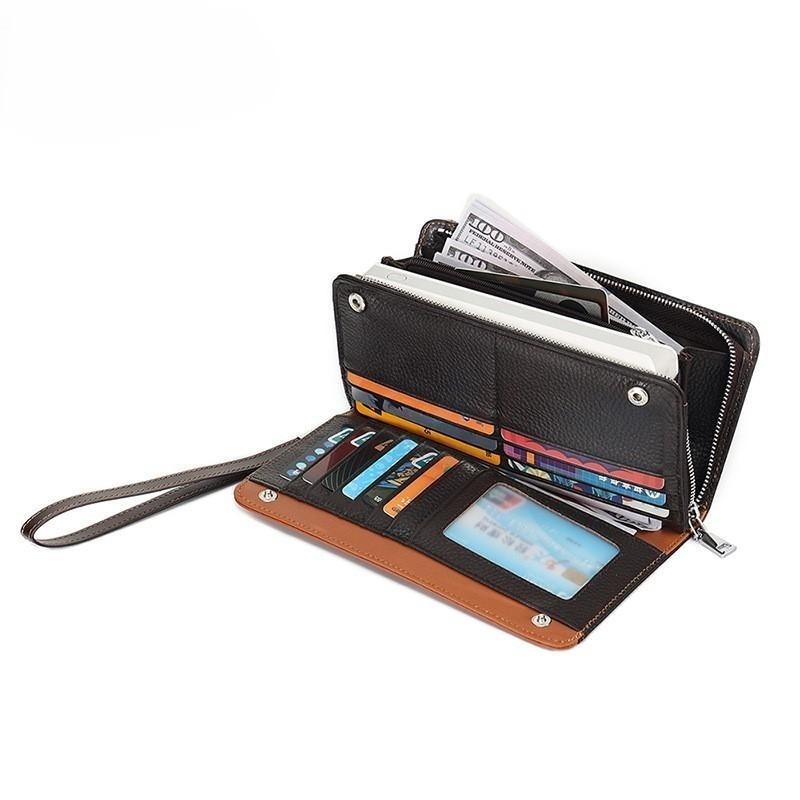 【鹿港現貨】真皮手拿包 牛皮拉鍊長夾 商務復古風 手抓包 皮夾 錢包-細節圖5