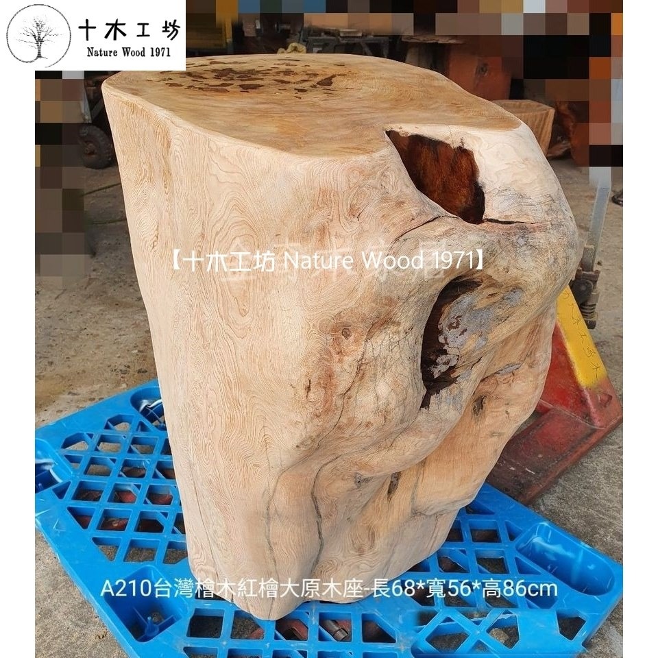 【十木工坊】台灣檜木紅檜maniki.原木座.木墩.花台.檯座-長68*寬56*高86cm-A210-細節圖2