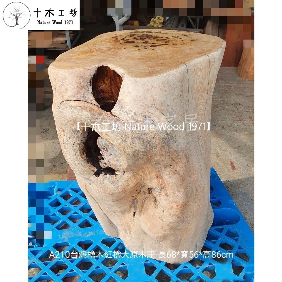 【十木工坊】台灣檜木紅檜maniki.原木座.木墩.花台.檯座-長68*寬56*高86cm-A210-細節圖6