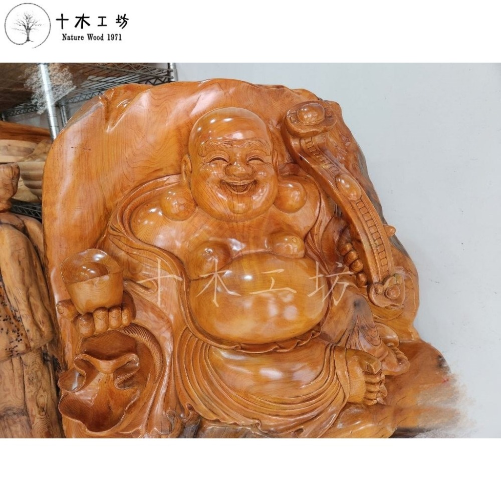 【十木工坊】福進財進福氣財神到－台灣檜木財神-黃檜  hinoki-高90寬85cm－－－歡喜佛.彌勒佛-細節圖5