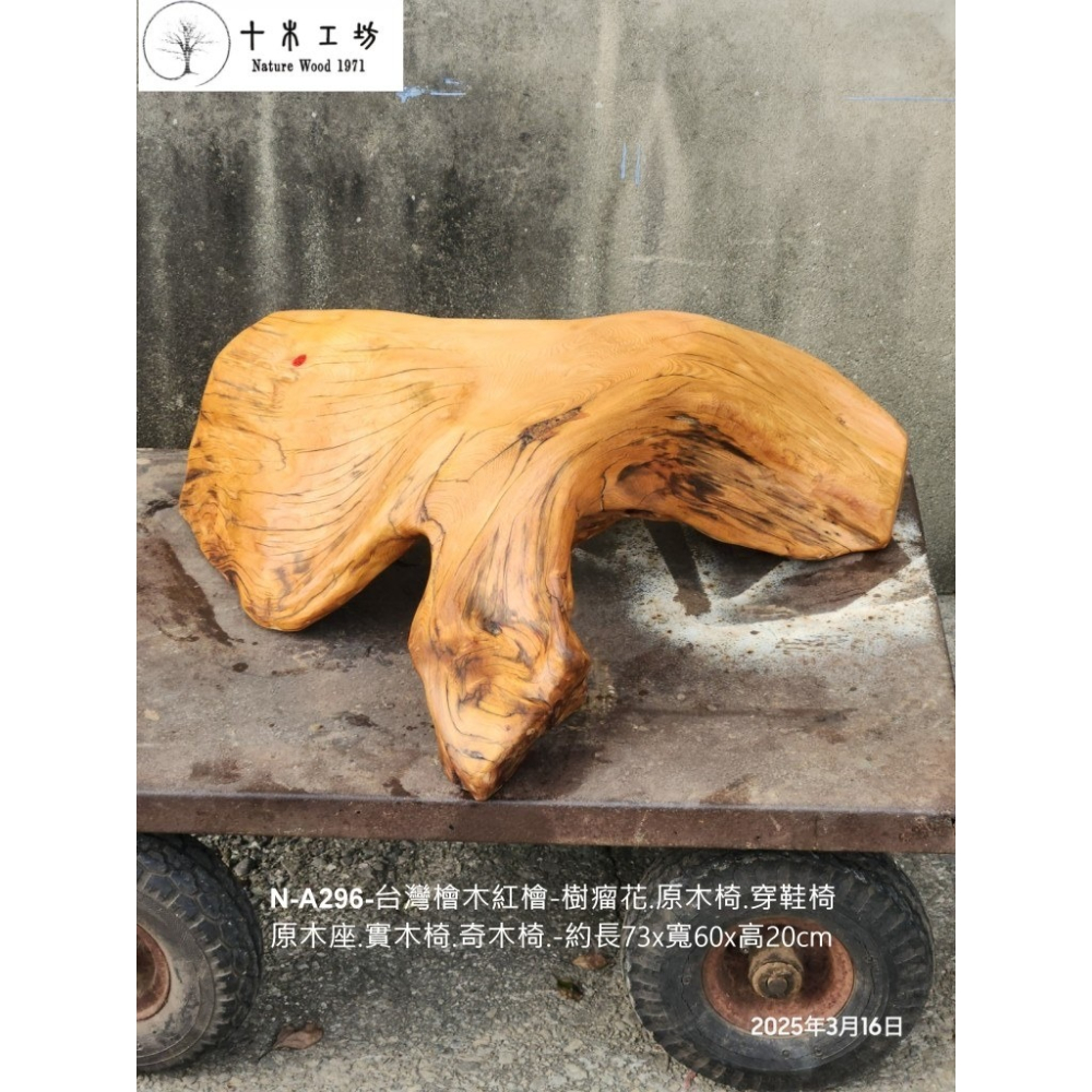 【十木工坊】N-A296-台灣檜木紅檜-樹瘤花.原木椅.穿鞋椅.原木座.實木椅.奇木椅-約長73×寬60×高20cm-細節圖7