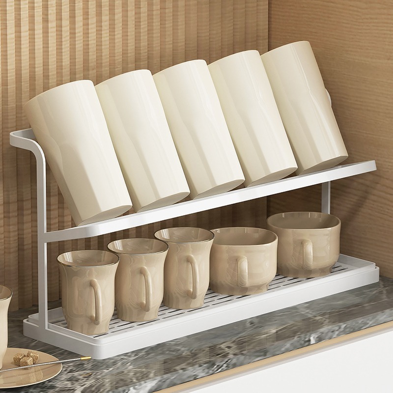 【台灣現貨】現貨🥛杯架 杯子 收納 置物架 雙層 瀝水 玻璃杯 咖啡 杯架 桌上放茶杯 茶具 收納架 G01-細節圖4