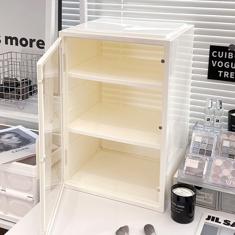 【台灣現貨】秒發貨🤍INS小櫃子🤍化妝品💓收納盒💓大容量 桌面 收納箱 防塵 口紅護膚 梳妝台 網紅置物架-細節圖2