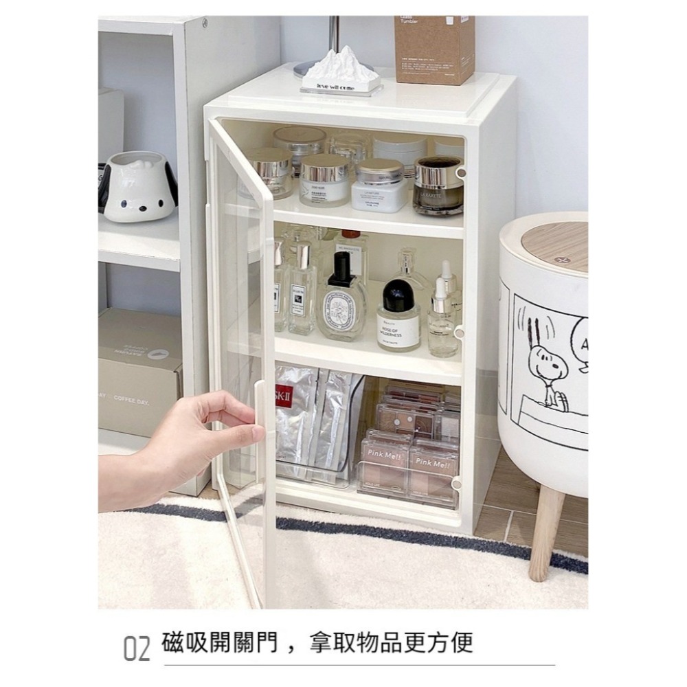 【台灣現貨】秒發貨🤍INS小櫃子🤍化妝品💓收納盒💓大容量 桌面 收納箱 防塵 口紅護膚 梳妝台 網紅置物架-細節圖4