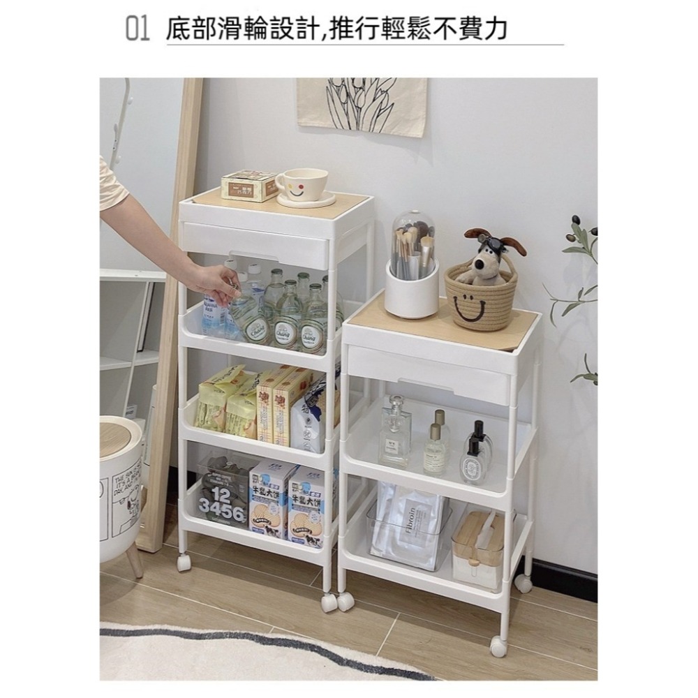 【台灣收納】現貨秒出🔥零食小推車🔥置物架 廚房 落地浴室 移動 床頭櫃 移動餐桌 收納書 放置 推車 架子-細節圖3