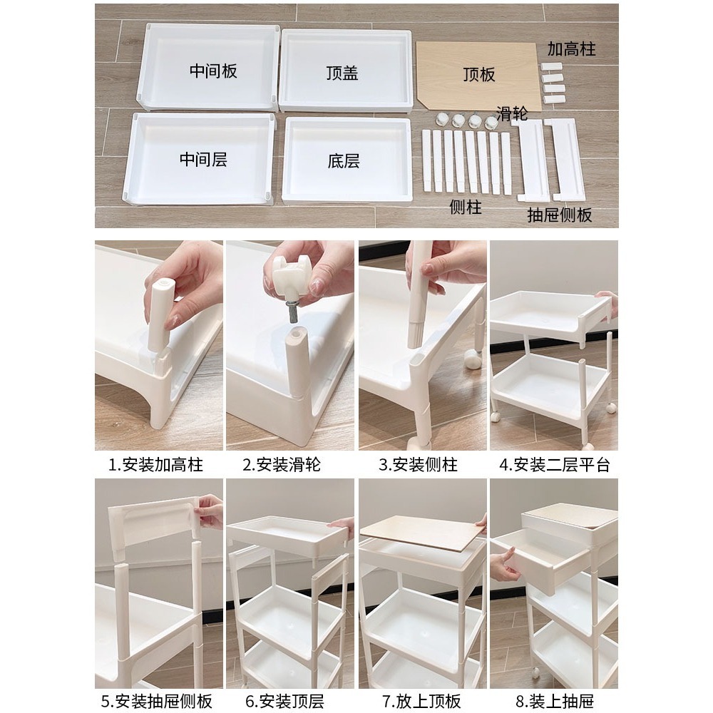 【台灣收納】現貨秒出🔥零食小推車🔥置物架 廚房 落地浴室 移動 床頭櫃 移動餐桌 收納書 放置 推車 架子-細節圖7