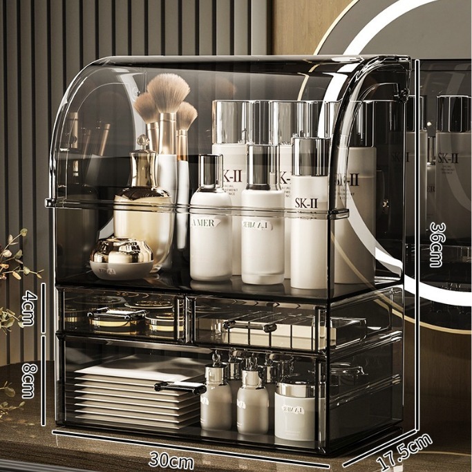 【台灣收納】✅現貨網美網紅💕質感升級✔✔空間優化💕化妝品收納盒💕梳妝台護膚防塵桌面亞克力高級感香水大容量整理箱架-細節圖4