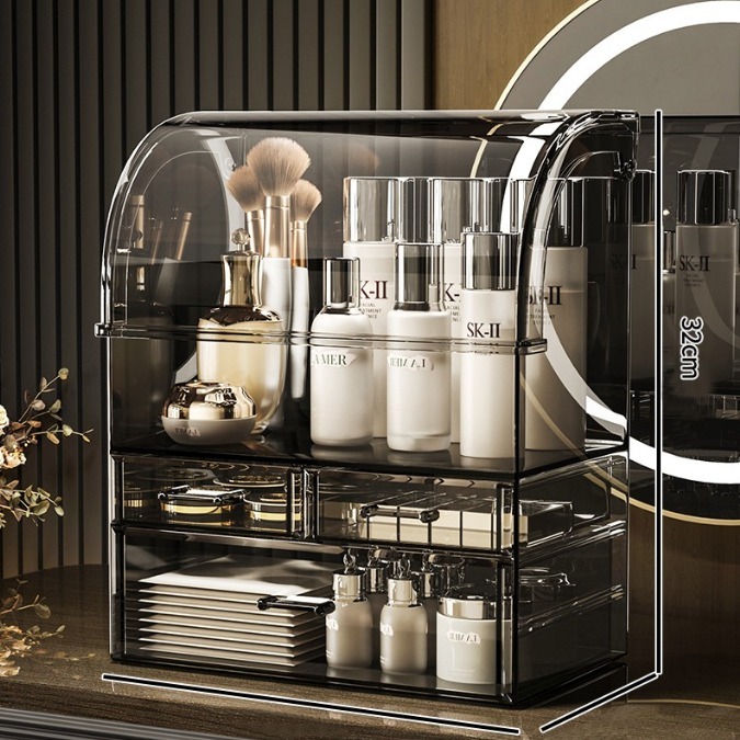【台灣收納】✅現貨網美網紅💕質感升級✔✔空間優化💕化妝品收納盒💕梳妝台護膚防塵桌面亞克力高級感香水大容量整理箱架-細節圖7