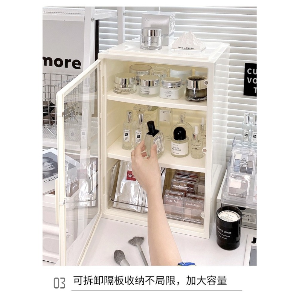 【台灣現貨】✅現貨秒發貨🤍INS小櫃子🤍化妝品💓收納盒💓大容量 桌面 收納箱 防塵 口紅護膚 梳妝台 網紅置物架-細節圖6